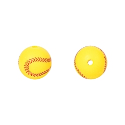 Baseball Food Grade Silicone Focal Beads, Silicone Teething Beads, Baseball, 15mm