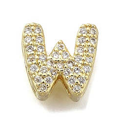Letter W Латунные микро-паве кубические цирконии буквы многорядные звенья, без свинца и без кадмия, реальный 18 k позолоченный, Буква W, 8.5x9x4.5 мм, отверстие : 2.5x1 мм
