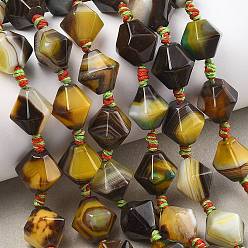 Желтый Нити из натурального полосатого агата, окрашенная и подогревом, граненые, двухконусные, желтые, 14~14.5x14~15 мм, отверстие : 1.5 мм, около 20 шт / нитка, 15.75~15.94'' (40~40.5 см)