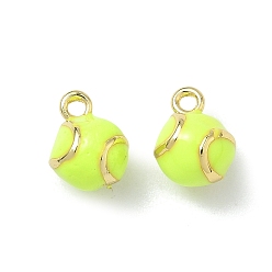 Зелено-Желтый Латунь эмаль подвески, подвески в виде теннисных мячей, стойки покрытие, без кадмия и без свинца, реальный 18 k позолоченный, зеленый желтый, 9x7 мм, отверстие : 1.2 мм