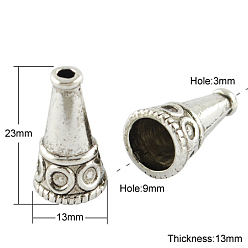 Античное Серебро  Крышки для бусин тибетского стиля, без кадмия и без свинца, конус, античное серебро, 23x13x13 мм, отверстие : 3 мм, внутренний диаметр: 9 мм