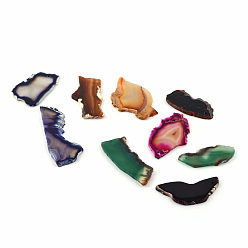 Couleur Mélangete Pendentifs de pierres fines naturelles agate, teint, nuggets, couleur mixte, 40~80x20~45x3~4mm, Trou: 2mm