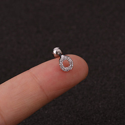 Letter O 316l серьги для хряща из хирургической нержавеющей стали с микропаве из прозрачного кубического циркония, цвет нержавеющей стали, Письмо O, 6 мм, штифты : 1.2 мм