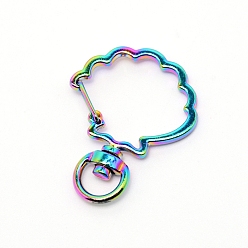 Rainbow Color Шарнирные застежки для лобстера из цинкового сплава, поворотный карабин-лобстер, формы раковины, Радуга цветов, 39.5x30.5x5.5 мм, отверстие : 4x9 мм