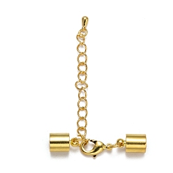 Golden Brass Chain Extender, with Cord Ends and Lobster Claw Clasps, Nickle Free, Golden, 38mm, Cord End: 11x7mm, Hole: 6mm, Chain Extender: 50mm