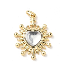 Прозрачный Подвески сердце латуни, cmолой, без кадмия и без свинца, реальный 18 k позолоченный, с целью перехода в кольце, прозрачные, 25x19x5 мм, отверстие : 1 мм