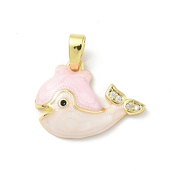 Whale Латунь микропаве фианиты с подвесками из эмали, реальный 18 k позолоченный, кит, 14x19x4 мм, отверстие : 2.5 мм