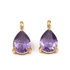 Фиолетовый 304 подвески из нержавеющей стали, с кубического циркония, слезинки, золотые, фиолетовые, 11x6.5x4.5 мм, отверстие : 1.4 мм