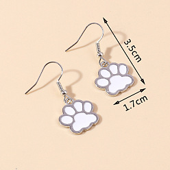 Paw Print Серьги-подвески из цинкового сплава с эмалью., платина, отпечаток лапы, 35x17 мм