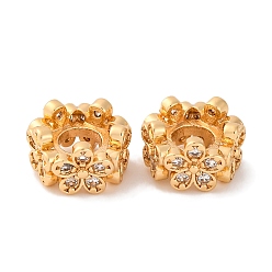 Настоящее золото 18K Латунь микропаве прозрачный кубический цирконий европейский бисер, цветы, бусины с большим отверстием, без кадмия, без никеля и без свинца, реальный 18 k позолоченный, 10x10x6 мм, отверстие : 4 мм