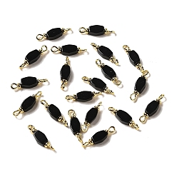 Black Onyx Natural Black Onyx(Dyed & Heated) Connector Charms, Hexagon Links with Golden Brass Loops, 18.5~19x5x3~3.5mm, Hole: 1.6mm