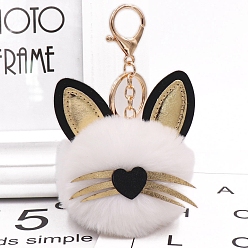 Белый Брелок пом пом мяч, подвесное украшение для рюкзака из искусственной кожи, форма кошки, белые, 12x8 см