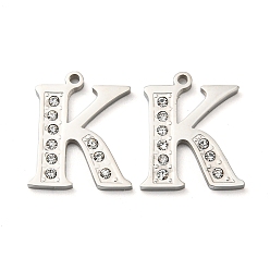Letter E 304 подвески из нержавеющей стали, со стразами, Письмо E, Письмо E, 18x14.5x1.5 мм, отверстие : 1.2 мм
