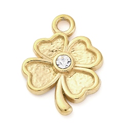 Клевер 304 подвески из нержавеющей стали, с кристально горный хрусталь, золотые, клевер, 18.5x14x2.5 мм, отверстие : 2 мм
