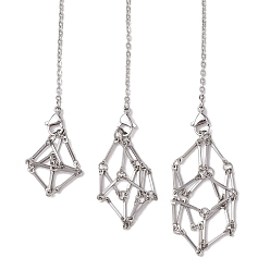 Stainless Steel Color 3Pcs 3 Styles 304 Stainless Steel Chain Macrame Pouch Empty Stone Holder Dowsing Pendulums, with Chakra Round Natural & Synthetic Gemstone Beads, Stainless Steel Color, 244~267mm, Hole: 2.5mm, 1pc/style