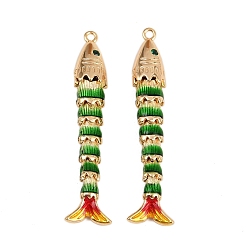 Настоящее золото 18K Латунные микро проложить кубического циркония подвески, с эмалью, рыба, реальный 18 k позолоченный, 45x10.5x6 мм, отверстие : 1.4 мм