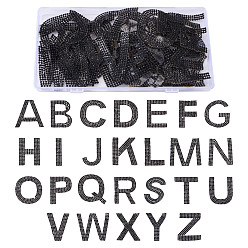 Jet Glitter Hotfix Rhinestone Iron on Patches, Hot Melt Adhesive on the Back, Costume Accessories, 26 Alphabet, Jet, 46x40x1.5mm, 2sets/box