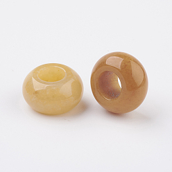 Yellow Jade Natural Yellow Jade European Beads, Large Hole Beads, Rondelle, 14x7~8mm, Hole: 6mm