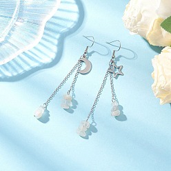 Античный Серебристый & Цвет Нержавеющей Стали 304 серьги-подвески в виде звезд и луны из нержавеющей стали, с натуральным белым лунным камнем, слева и справа, старинное серебро и цвет нержавеющей стали, 85.5 мм