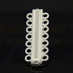 Argent Fermoirs magnétiques en alliage avec boucles, avec 14 trous, rectangle, couleur argent plaqué, 48x16.5x7.5mm, Trou: 3mm