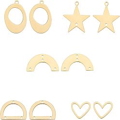 Real 18K Gold Plated 10Pcs 5 Styles 201 Stainless Steel Chandelier Components Links, Laser Cut, Mixed Shapes, Real 18K Gold Plated, 2pcs/style