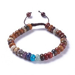 Пикассо Камень Регулируемые нейлоновые шнур плетеный браслеты из бисера, с натуральной полихромной яшмой/каменем Пикассо/бусинами из яшмы Пикассо и фурнитурой из сплава, 2-1/8 дюйм ~ 2-3/4 дюйм (5.3~7.1 см)