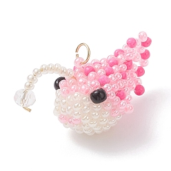 Розовый Подвески в виде рыб-фонарей из стеклянных бус, с 304 кольцами из нержавеющей стали, туманная роза, 17~21x27~31.5x17~18 мм, отверстие : 3 мм