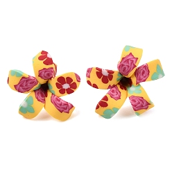 Amarillo Abalorios de la arcilla de polímero hechos a mano, flor, amarillo, 22~26.5x26~32 mm, agujero: 3 mm