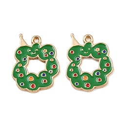 Christmas Wreath Рождественские эмали сплава подвески, золотой свет, Рождественский венок, 21.5x17.5x1.5 мм, отверстие : 1.6 мм