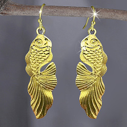 Золотой Серьги-подвески из цинкового сплава в стиле ретро для женщин, рыба, золотые, 52x14 мм