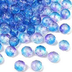 Royal Blue Two-Tone Transparent Acrylic Beads, Rondelle, with Glitter Powder, Faceted, Royal Blue, 10x8mm, Hole: 1.6mm, about 980pcs/500g
