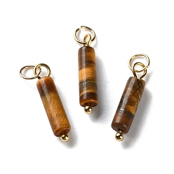 Тигровый глаз Природных тигровый глаз подвески, подвески-колонны с 304 кольцами из нержавеющей стали, золотые, 18.5~19x4~4.5 мм, отверстие : 3.5 мм