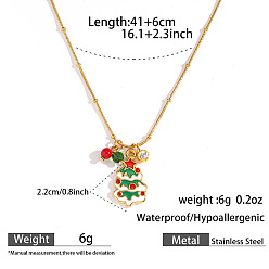 Рождественская елка 304 Рождественские подвески-ожерелья из нержавеющей стали с эмалью, стразами и смолой для женщин, золотые, белый красный и зеленый, рождественская елка, 16.14 дюйм (41 см), Кулон : 22 мм