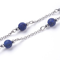 Lapis Lazuli Handmade Beaded Chains, Unwelded, with Natural Lapis Lazuli and Iron Needle, 39.37 inch, 1m/strand
