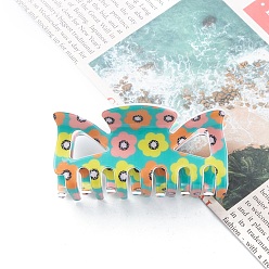 Бирюза Заколки для волос из ПВХ с цветочным узором, для женщин девушек, прямоугольные, бирюзовые, 47x86x45 мм