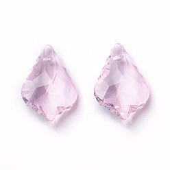 Бледно-Розовый Граненые подвески стекла, лист, розовый жемчуг, 22x15.5x8.5 мм, отверстие : 1 мм