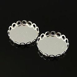 Серебро Латунный кружевной ободок, кабошон настройки, без кадмия и без свинца, плоско-круглые, серебряный цвет гальваническим, лоток : 20 мм