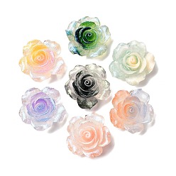 (52) Непрозрачная лаванда Прозрачные смоляные подвески, цветок, с платиновой железной петлей и пудрой с блестками, градиент цвета, разноцветные, 32x30x11 мм, отверстие : 2 мм