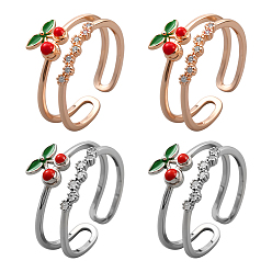 Платиновый & Розовый Золотой 4 шт. 2 цвета вишневой латуни с микропаве из кубического циркония кольца-манжеты для женщин, платина и розовое золото, 9.5 мм, внутренний диаметр: регулируемый, 2 шт / цвет