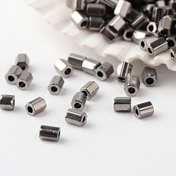 Black Plated FGB Grade A Glass Seed Beads, Hexagon(Two Cut), Metallic Colours, Black Plated, 2x2mm, Hole: 0.5mm, about 42452pcs/pound