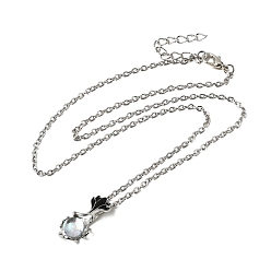 Прозрачный Подвеска из стекла в форме капли и цветка на цепочке., с цепочками из старинного серебряного сплава, прозрачные, 17.72 дюйм (45 см)