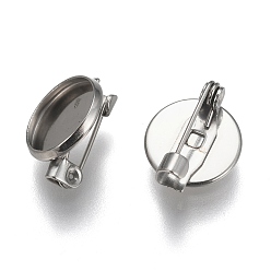 Нержавеющая Сталь Цвет Устойчив к потускнению 304 фурнитура для броши из нержавеющей стали, плоско-круглые, цвет нержавеющей стали, лоток : 10 мм, 12x6 мм, штифты : 0.7 мм