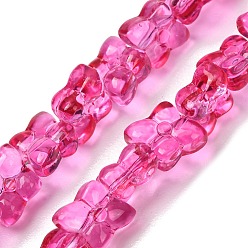 Fuchsie Transparente Glasperlen Stränge, Klee, gefärbt & geherzt, Fuchsie, 13x11x5 mm, Bohrung: 1 mm, ca. 65 Stk. / Strang, 21.65'' (55 cm)