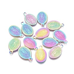 Rainbow Color Ионное покрытие (ip) 304 брелоки из нержавеющей стали, лазерная резка, овальные с рисунками " virgin mary", Радуга цветов, 14.5x9x0.6 мм, отверстие : 1.4 мм