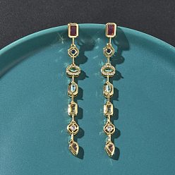 Настоящее золото 18K Серьги-гвоздики с подвесками из кубического циркония с прямоугольной каплевидной формой и микропаве из латуни, стойки покрытие, долговечный, без кадмия и без свинца, реальный 18 k позолоченный, 73x7.5 мм