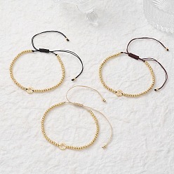 Mixed Color 3Pcs Brass Round Beads Braided Bead Bracelets, Nylon Thread Bracelets for Women, Ring with Word Love, Real 18K Gold Plated, Mixed Color, Inner Diameter: 1-3/4~3-3/4 inch(4.5~94cm)
