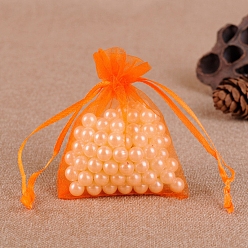 Оранжевый Мешочки для хранения украшений из органзы, свадебные подарочные пакеты со шнурком для свадебной вечеринки, прямоугольные, оранжевые, 7x5 см