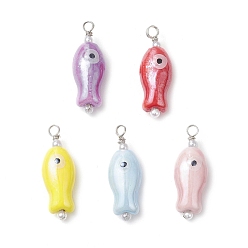 (52) Непрозрачная лаванда Фарфора ручной работы подвески, с абс пластмассовой имитационной жемчужиной, рыба, разноцветные, 29x10x8 мм, отверстие : 2.5 мм