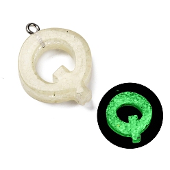 Letter Q Светящиеся подвески смолы, светится в темноте, с платиновым покрытием петли, буквы, Буква Q, 21x19x5.5 мм, отверстие : 1.8 мм