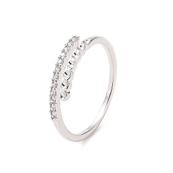 Платина Кольцо-манжета из прозрачного кубического циркония, украшения из латуни для женщин, без кадмия и без свинца, платина, внутренний диаметр: 17 мм